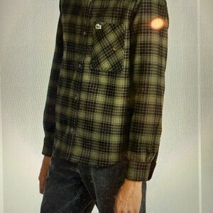 Lacoste Green and Black Plaid Casual Button Down Shirt